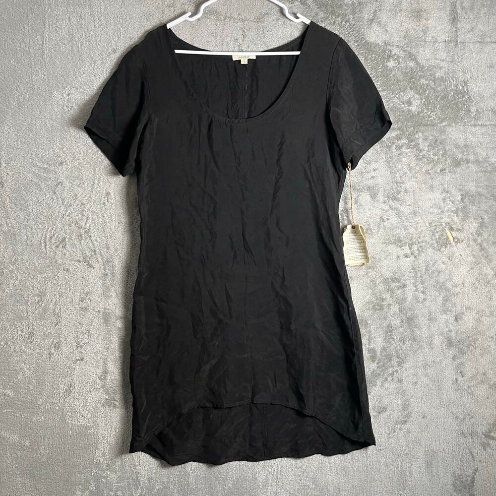 Ecoskin Black Cupro Tunic Dress Minimal Lagenlook Artsy Size‎ Large New